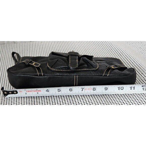 Chateau Black Leather Buckle Flap Wristlet Clutch Purse Size 11'' - Picture 4 of 6